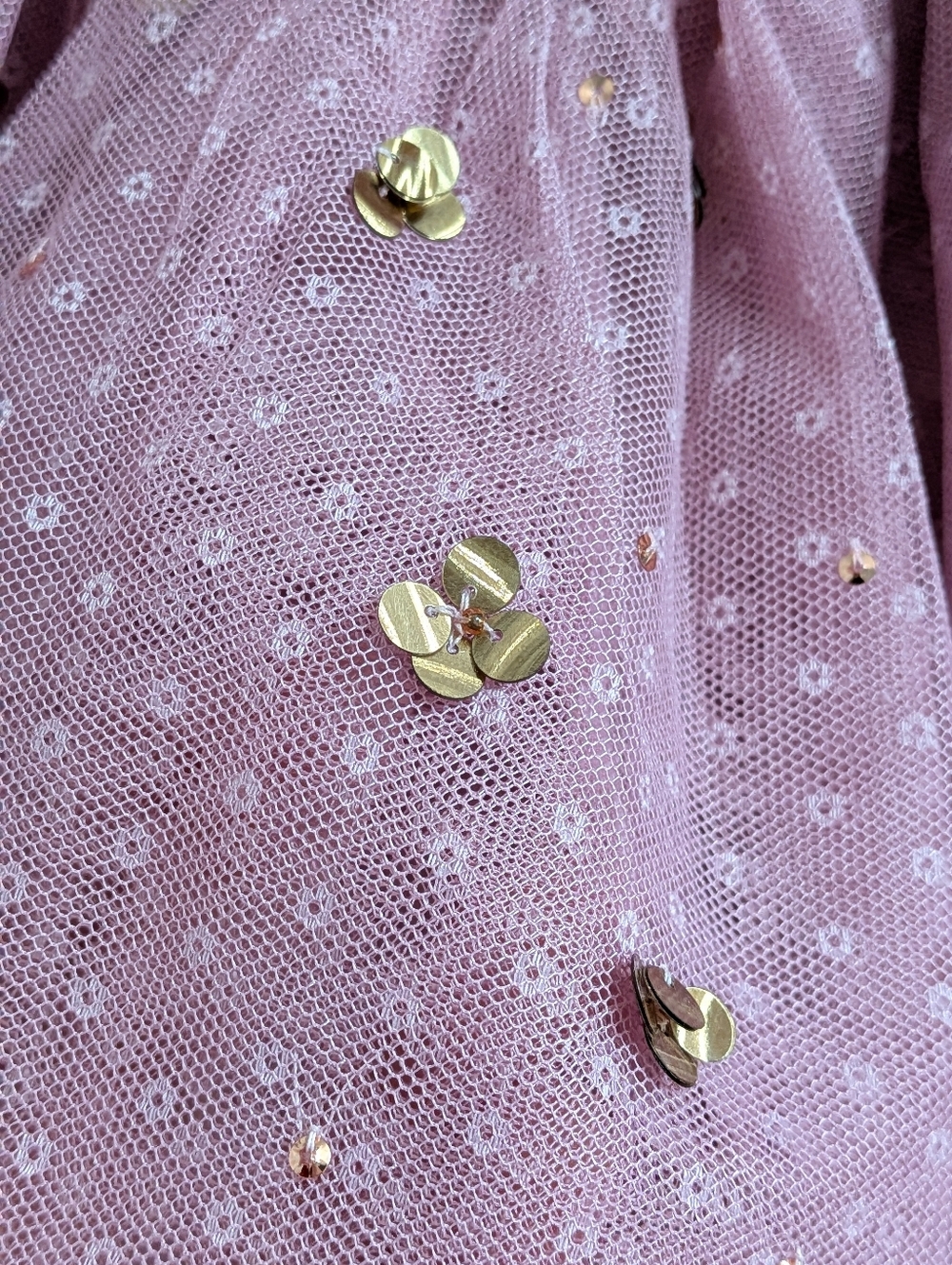 Anthropology Maeve Smocked Ruffle Sequin Blouse Medium Like New Gold Mauve - Picture 3 of 5